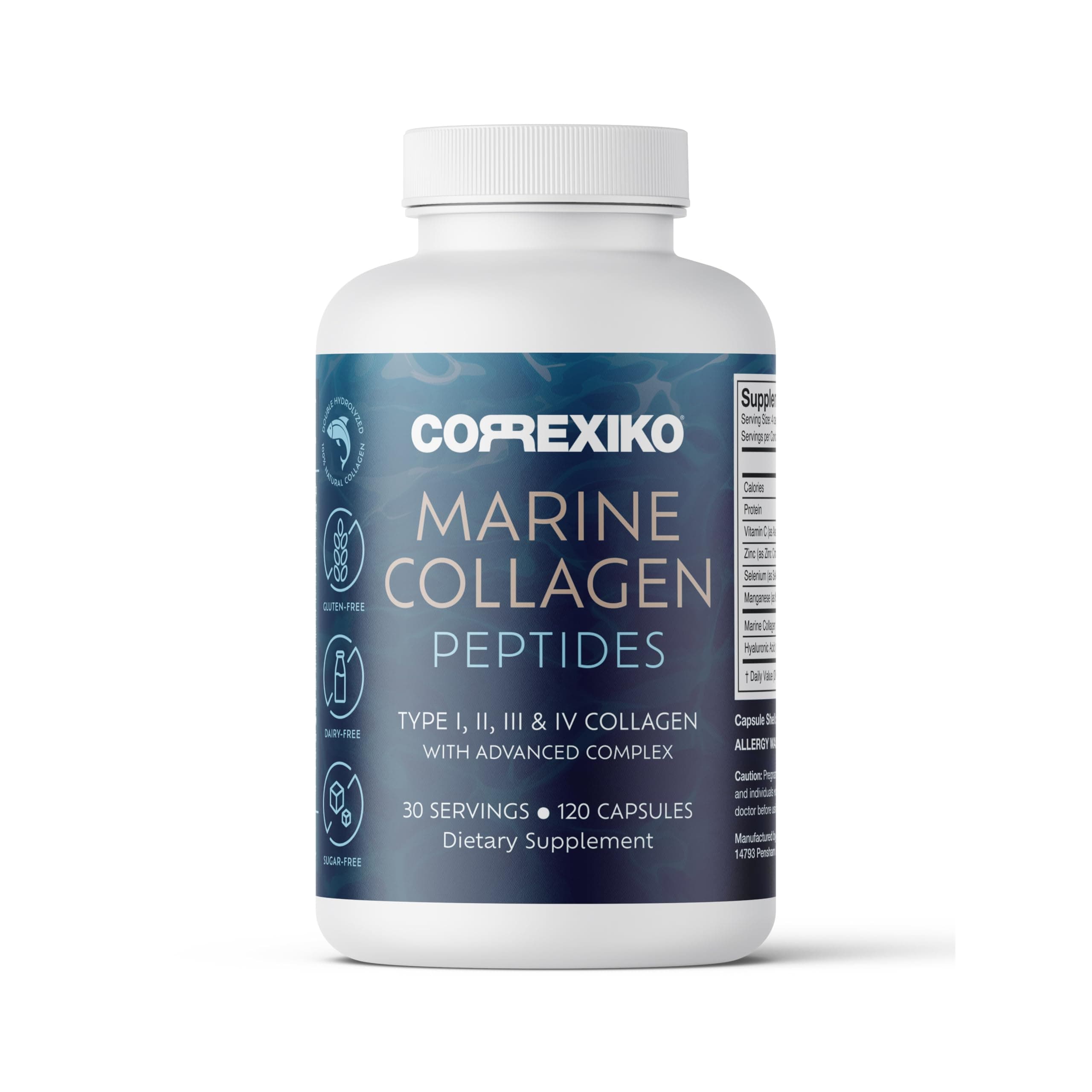 Marine Collagen Supplement Pills - 1800mg Hydrolyzed Collagen Peptides per Serving with Added Hyaluronic Acid, Vitamin C & Minerals - for Hair, Skin & Nails - 120 Capsules 30 Day Supply