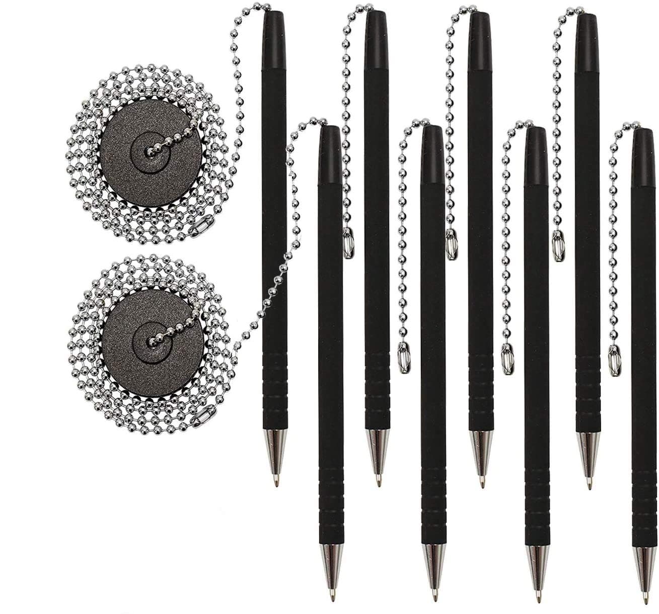 Office Werks 2 Pack of Secure Pens, Reception Counter Pen with 26" Chain Adhesive Holder, Includes 4 Black Ink Pens with Chain Attached Per Pack, Easily Refillable Pens with Rubber Grip (8 Pens)