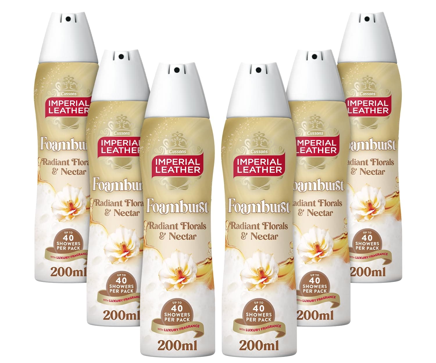 Foamburst Moisturising Shower Gel, Jasmine & Vanilla Orchid Body Wash, Luxurious Foam Lather, Gentle Skin Care, Bulk Buy, Pack of 6 x 200ml