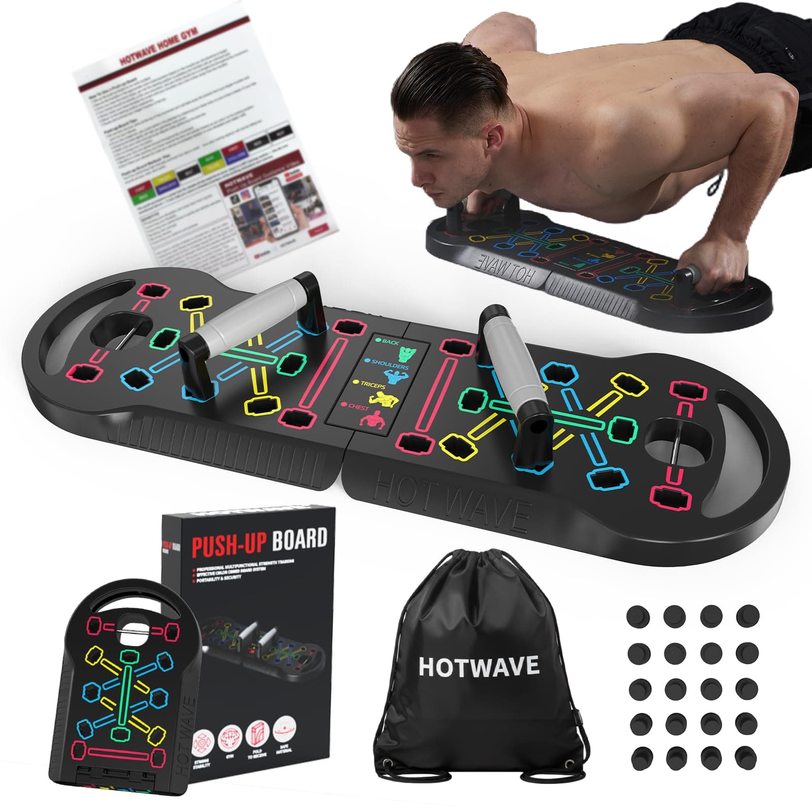 HOTWAVE Push Up Board Fitness, Portable Foldable 20 in 1 Push Up Bar at Home Gym, Pushup Handles for Floor. Professional Strength Training Equipment For Man and Women,Patent Pending