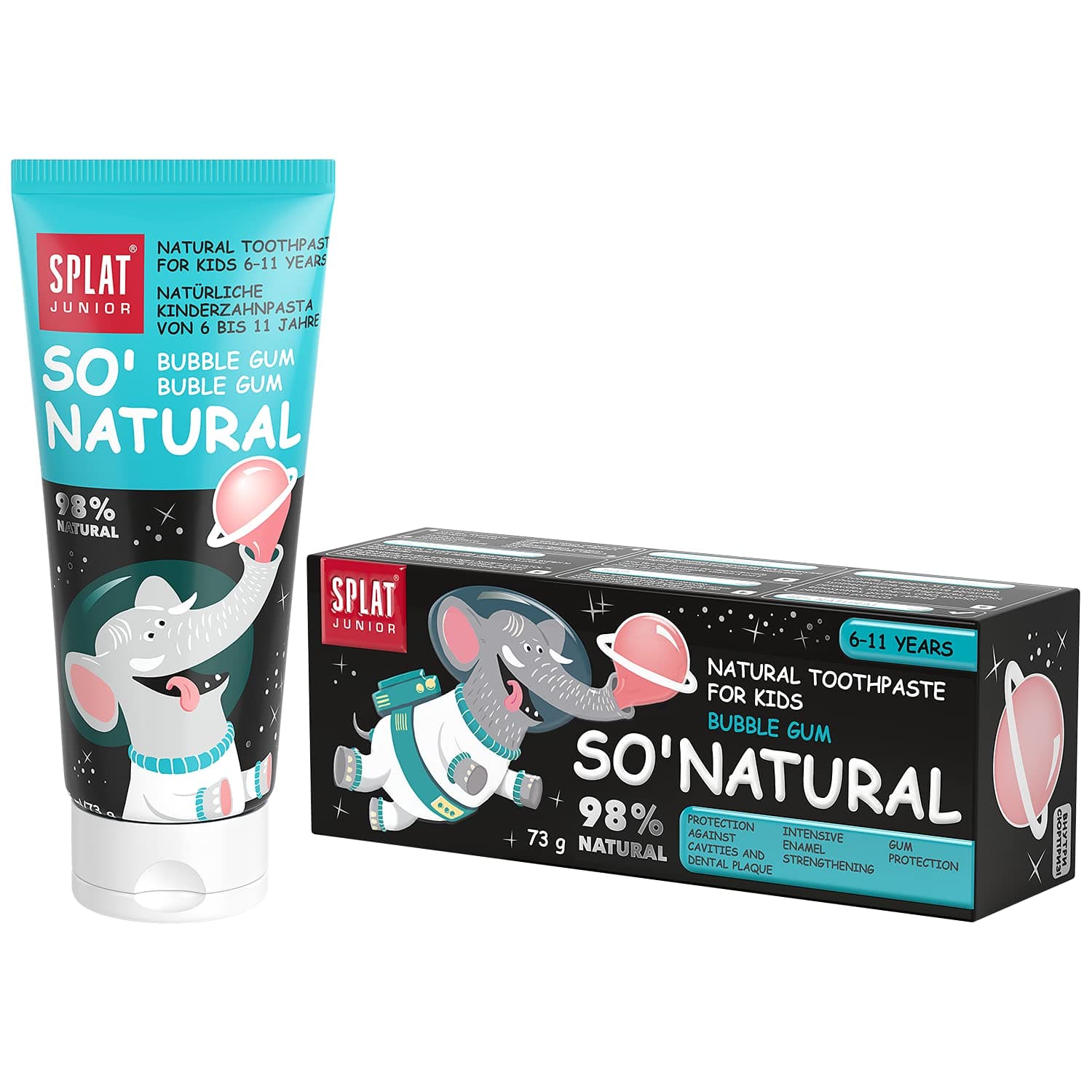 SPLAT Junior Bubble-Gum Flavoured Toothpaste|6-11 Years|Free from: SLS/SLES, mint, fluoride, parabens|Natural|Active Calcium|Gum Health|Enamel Strengthening|Cavities & Plaque Protection|73gm