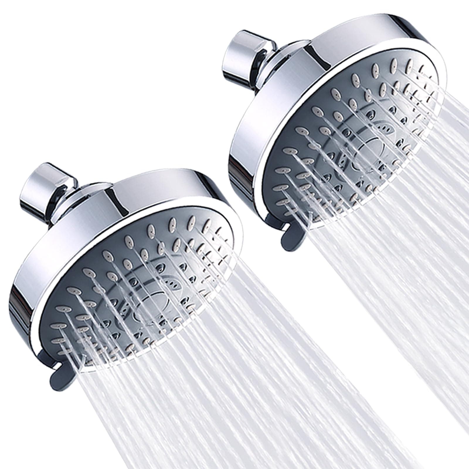 AISOSO Shower Head 2 PCS, 5 Modes High Pressure Shower Heads for Relaxed Shower Experience, 4.1 Inch Bathroom Fixed Showerhead Even at Low Water Pressure for Powerful Spray, Chrome