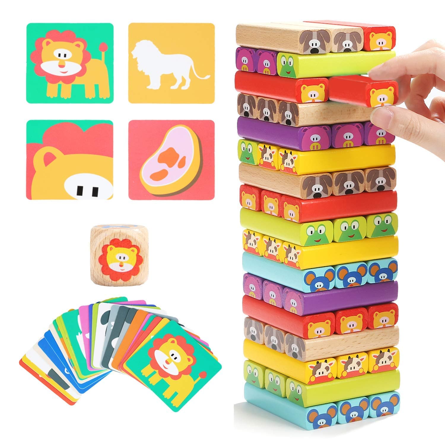 Wooden Tumble Tower for Kids 3 Year Olds, Wooden Building Blocks with Animals and Colors, Stacking Games for 3 Year Olds Kids Board Games Age 5-8