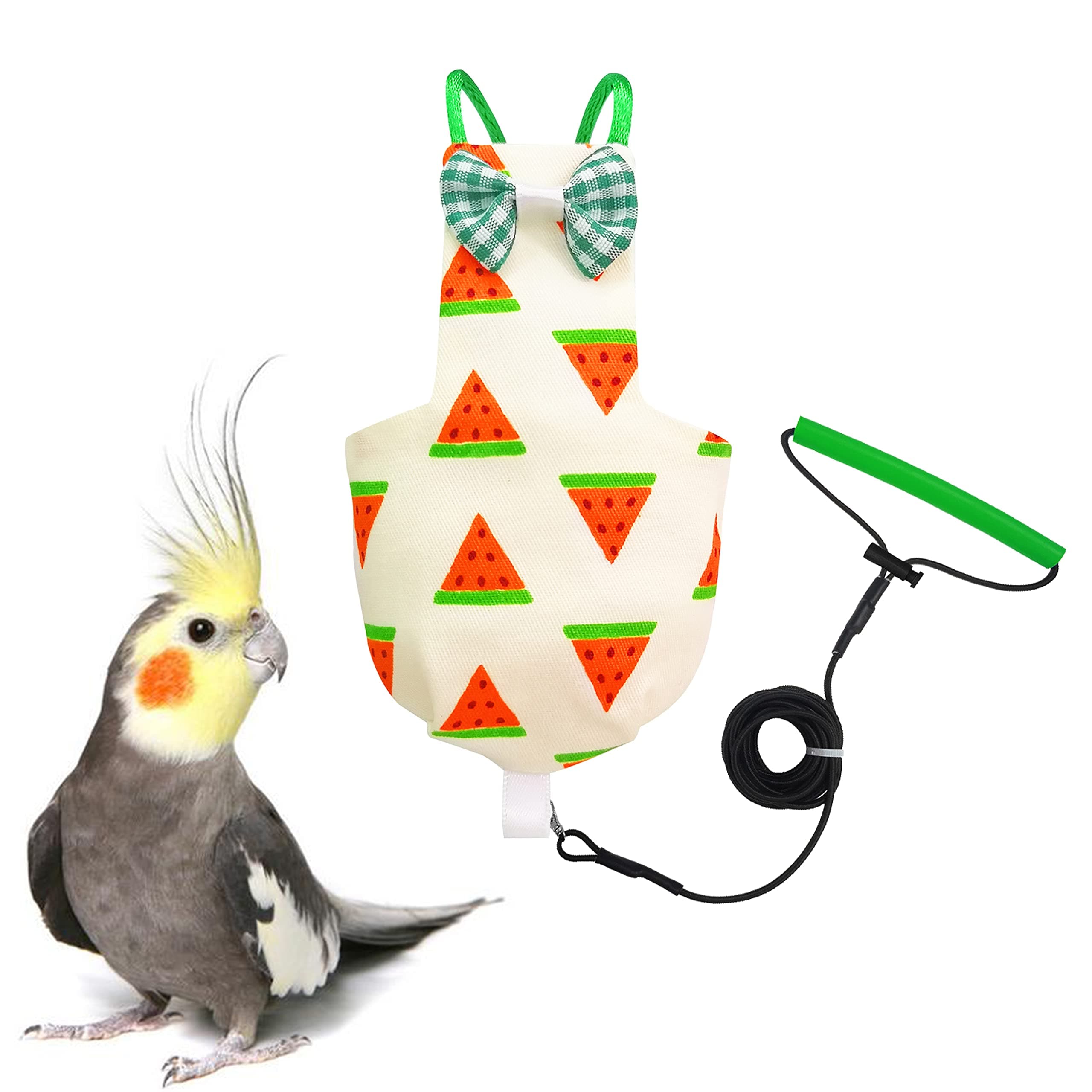 VANTRONIK VANFAVORI Bird Diaper Harness Flight Suit Clothes with 80 Inch Flying Leash for Parrots Cockatiel Pet Birds, Watermelon,Including A Cotton Pad