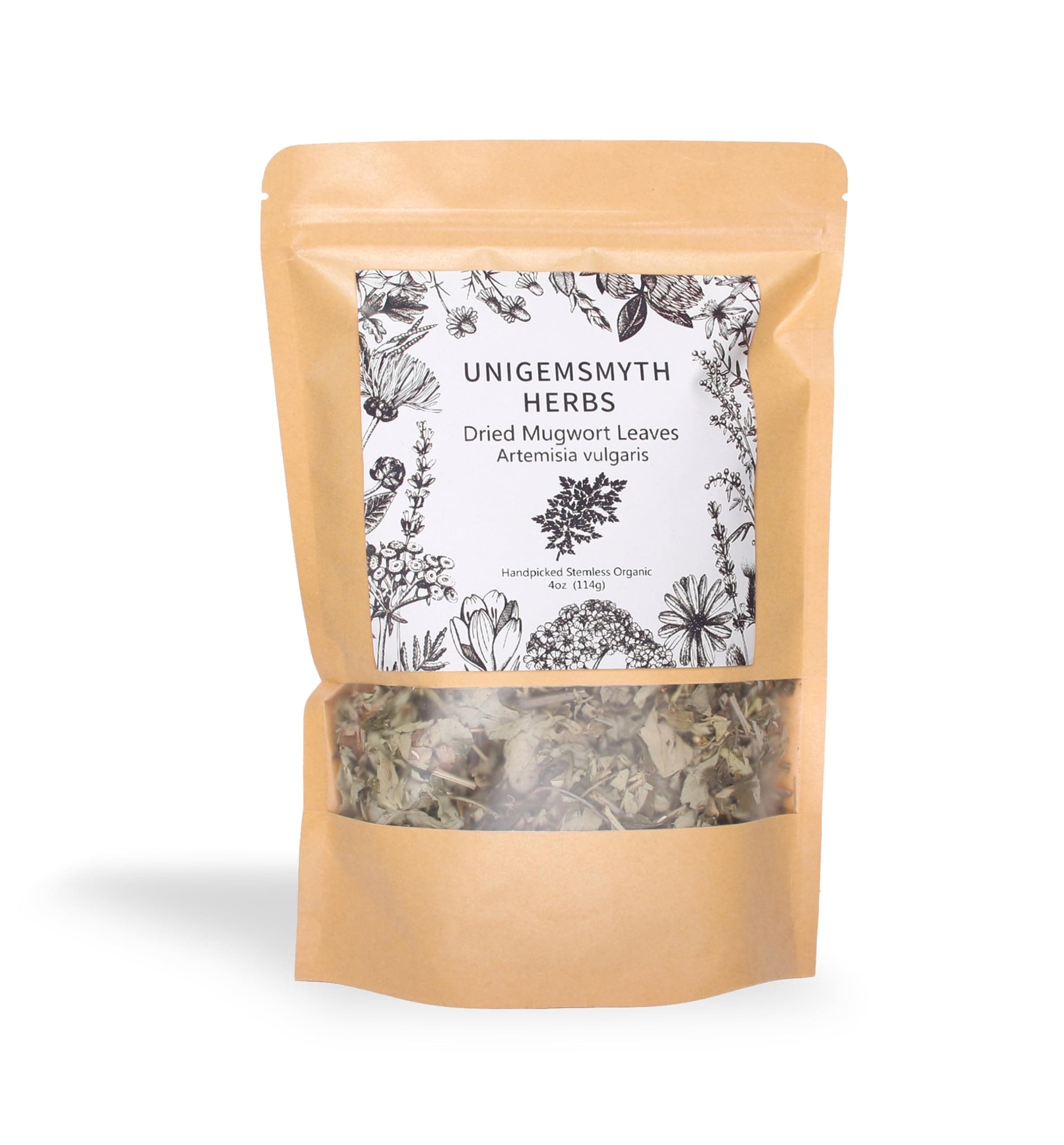 Mugwort herb Pure Leaves Fine Picked Bulk Nil Stem, Stalk, Organic Artemisia vulgaris Chemical Free - 4 ounce (Organic)