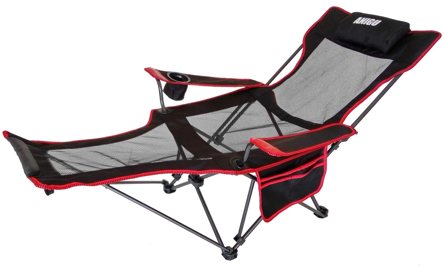 Mesh Lounge Reclining Folding Camp Chair with Footrest
