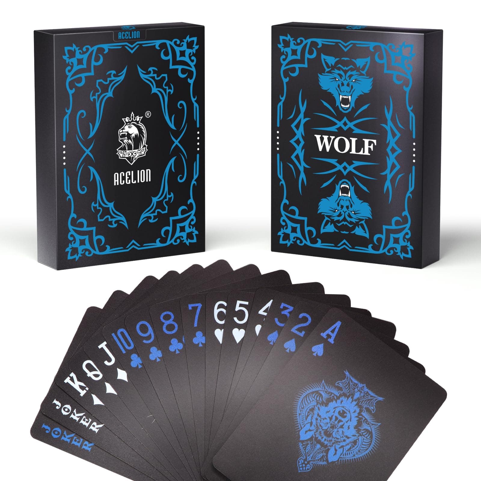 Waterproof Playing Cards, Plastic Playing Cards, Deck of Cards Poker Cards for Gift Party Game (Black Wolf)