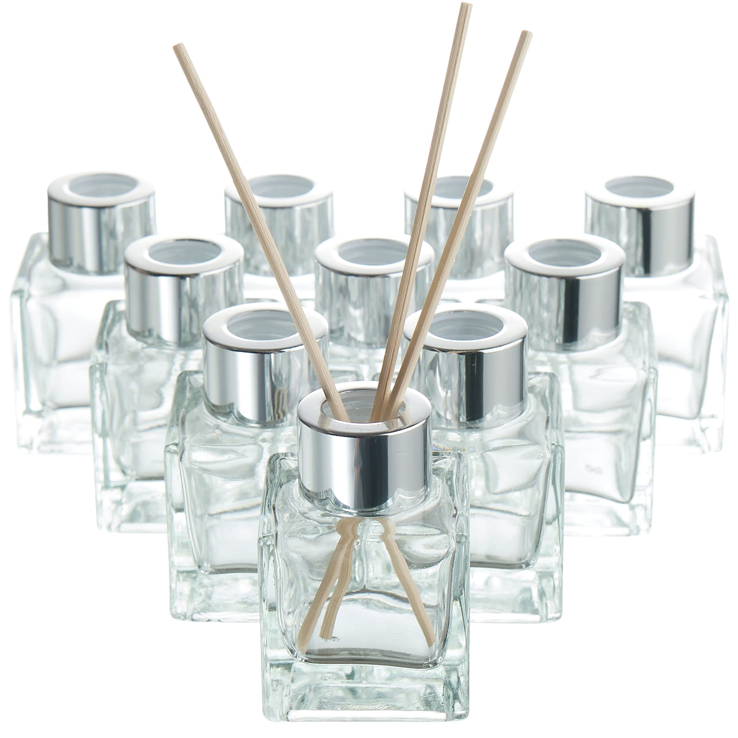 MATANA - 10 Empty Reed Diffuser Glass Clear Bottles with 40 Reed Diffuser Sticks, 50ml - Glass Diffuser Bottle Essential Fragrance Oil Diffusers for Home Bathroom Decorative, Glass Reed Diffuser