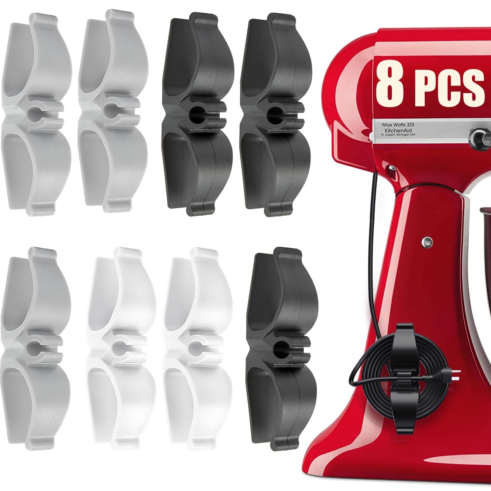 Cord Organizer for Appliances, 8 Pack Upgraded Kitchen Appliance Cord Organizer Stick On Appliance Wire Organizer Wire Wrapper for Kitchen Appliances Mixers, Coffee Maker, Pressure Cooker