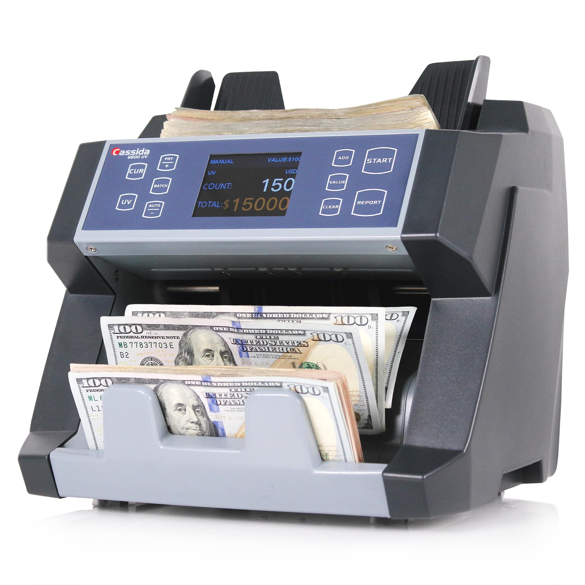 Cassida 6600 Business Grade Money Counting Machine with Ultraviolet (UV) Counterfeit Detection, LCD Display, Multi-color
