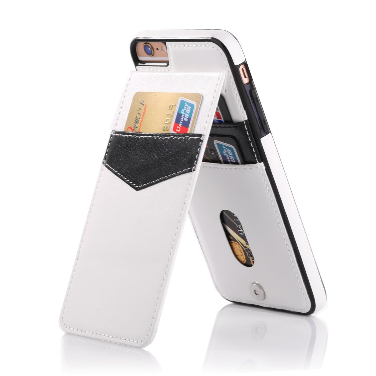 OT ONETOP iPhone 6S Case with Card Holder, Premium PU Leather Kickstand Wallet Case for iPhone 6S 4.7 Inch(White)