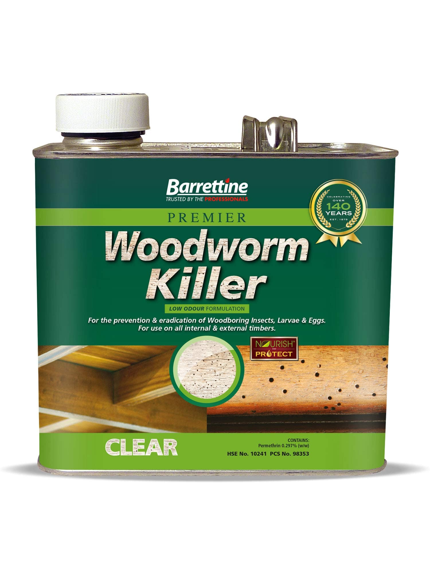 Barrettine Woodworm Killer - 2.5L Litre - Fast, Effective Wood-Worm Treatment