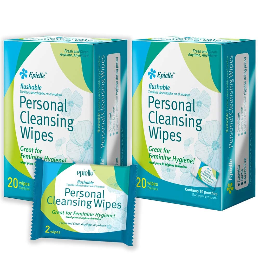 Epielle Single Pouch Flushable Wipes | Nicely Scented Gentle Toilet Tissue for Daily Use | 20 Count | Travel 2 Pack | Toilet Paper Replacement