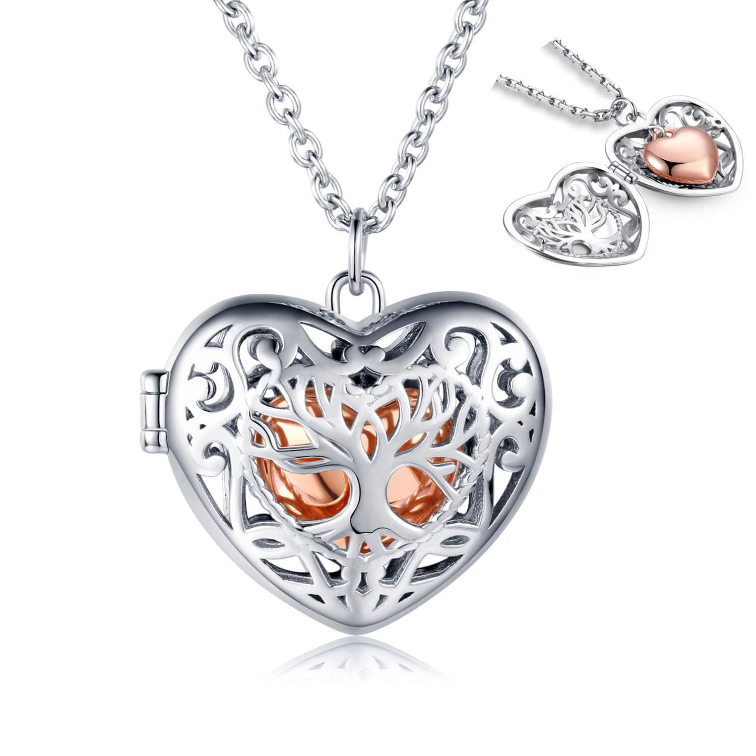 MANBUSterling Silver Urn Necklace for Ashes - Tree of Life Teardrop Rose Gold Cremation Locket Pendant, Women Keepsake Jewelry Memorial Bereavement Gift for Loss of a Loved One