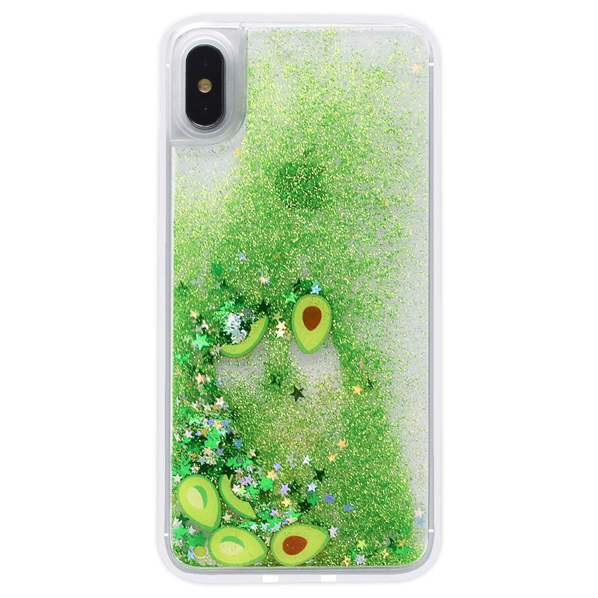LUVI for iPhone XR Case Liquid Case Funny Shiny Green Quicksands Flowing Sparkle Moving Bling Glitter Protective Cover with Clear Bumper Fruit Avocado Pattern Case for iPhone XR
