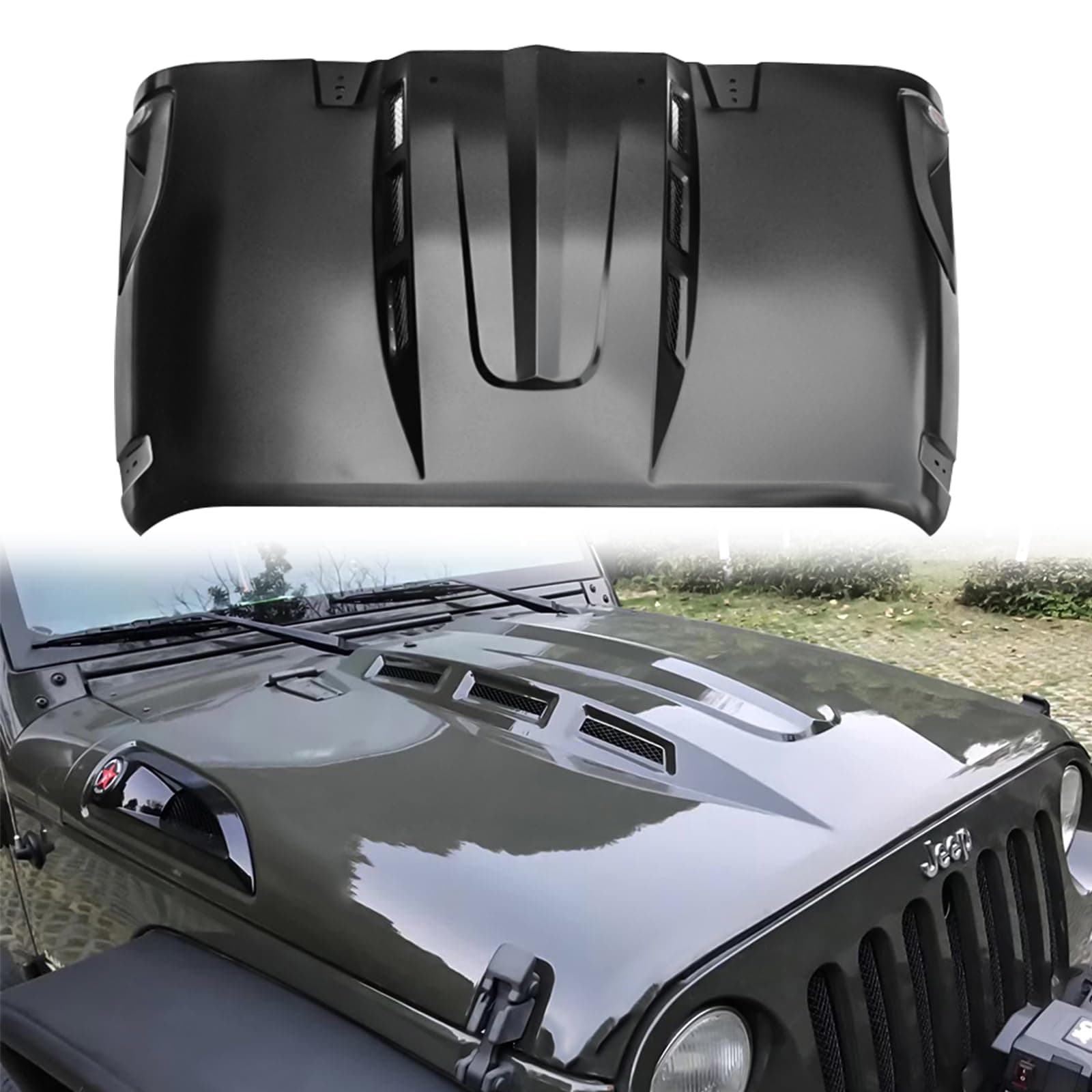 Vented Heat Dispersion Hood Compatible with Jeep Wrangler JL JLU 2018-2024 Gladiator JT 2020-2024 Avenger Style Metal Replacement Hoods Accessory(Not Fit Mojave and 392 Models)