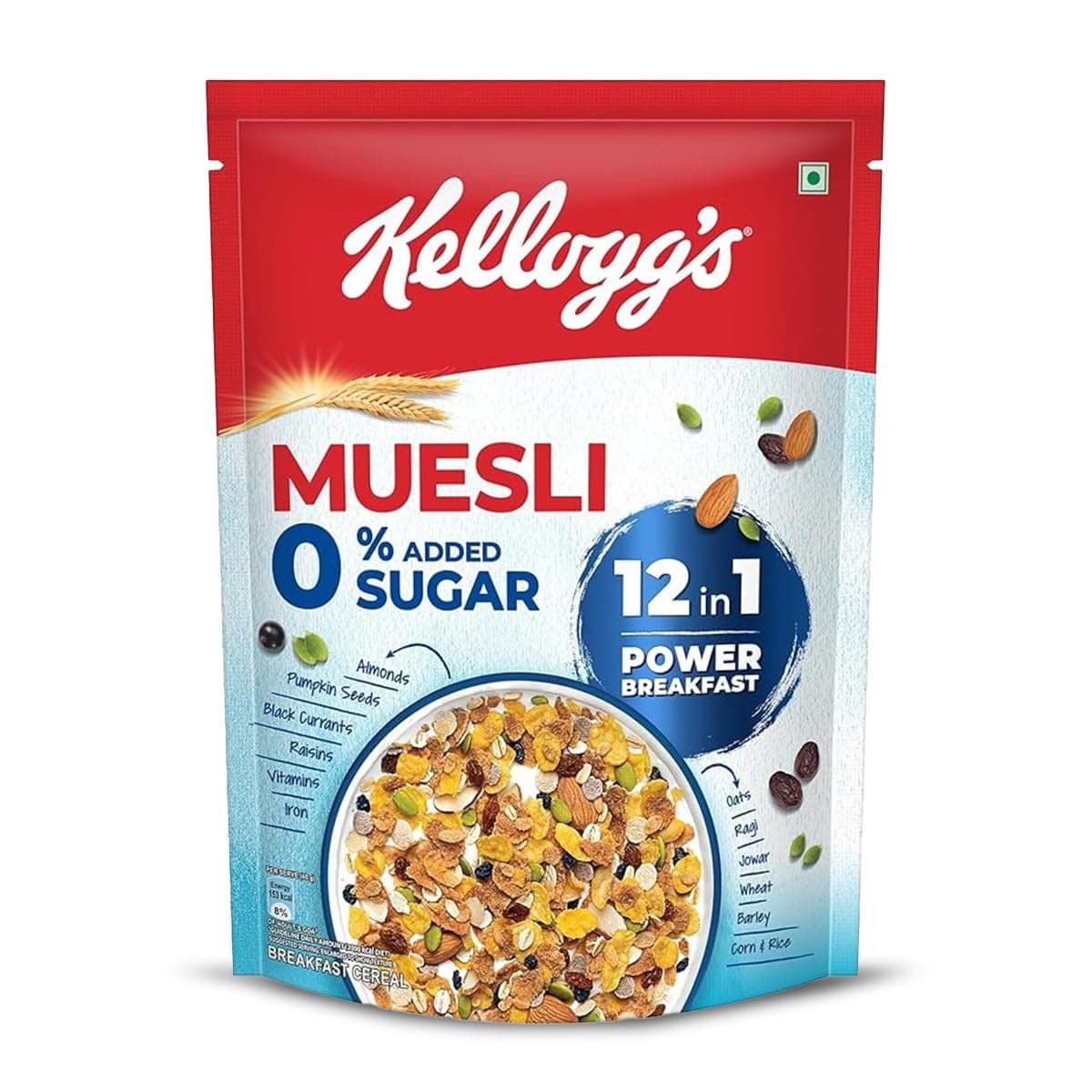 Kellogg’s Muesli 0% Added Sugar 500 g | 12-in-1 Power Breakfast | India’s No....