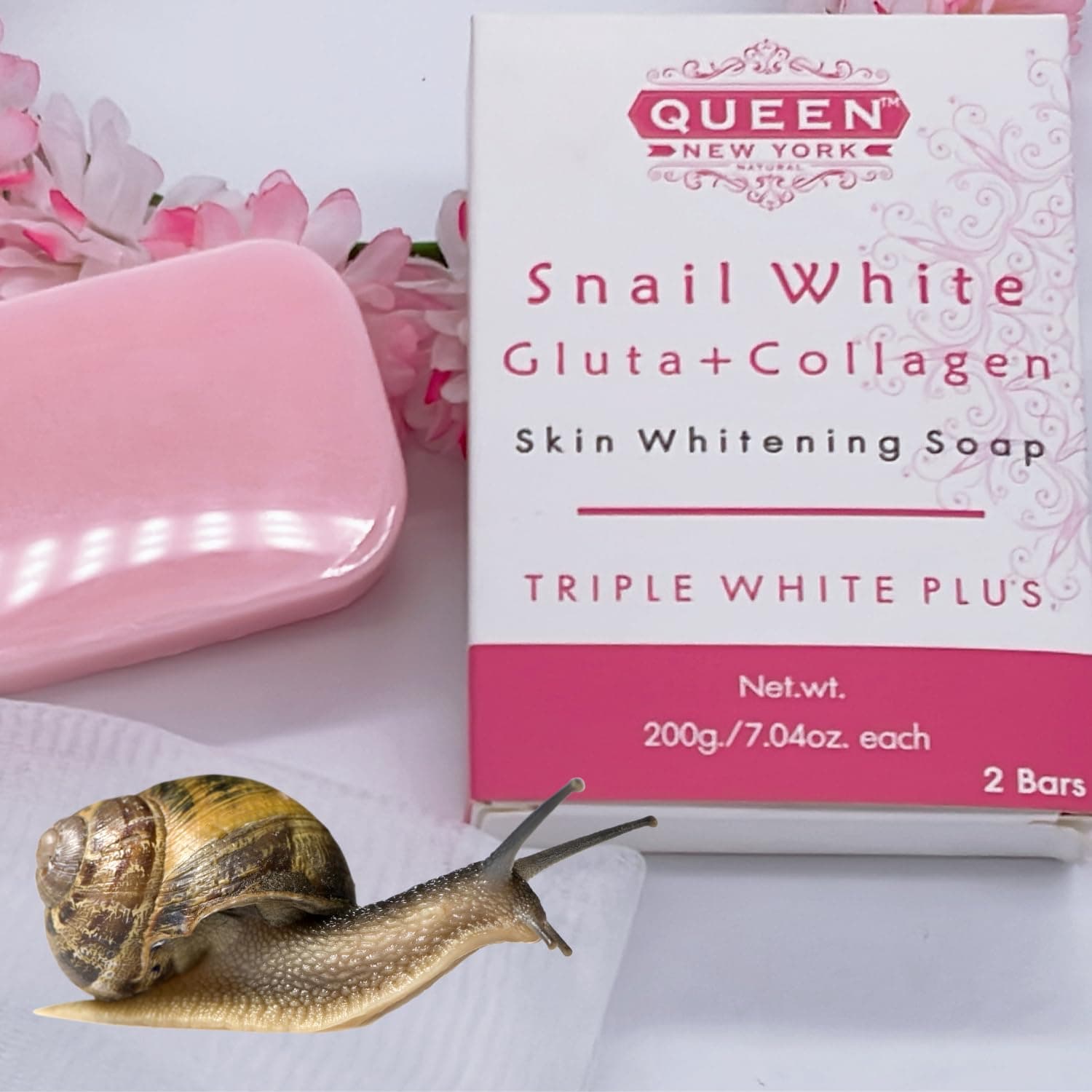 QUEEN SNAIL SECRET | Whip Soap Glutathione Collagen Skin Brightening Soap-Glowing,Radiance Skin, Dark Spots, Rejuvenate, Uneven Skin Tone|NO SLS NO Paraben Cruety Free (2 Bars)