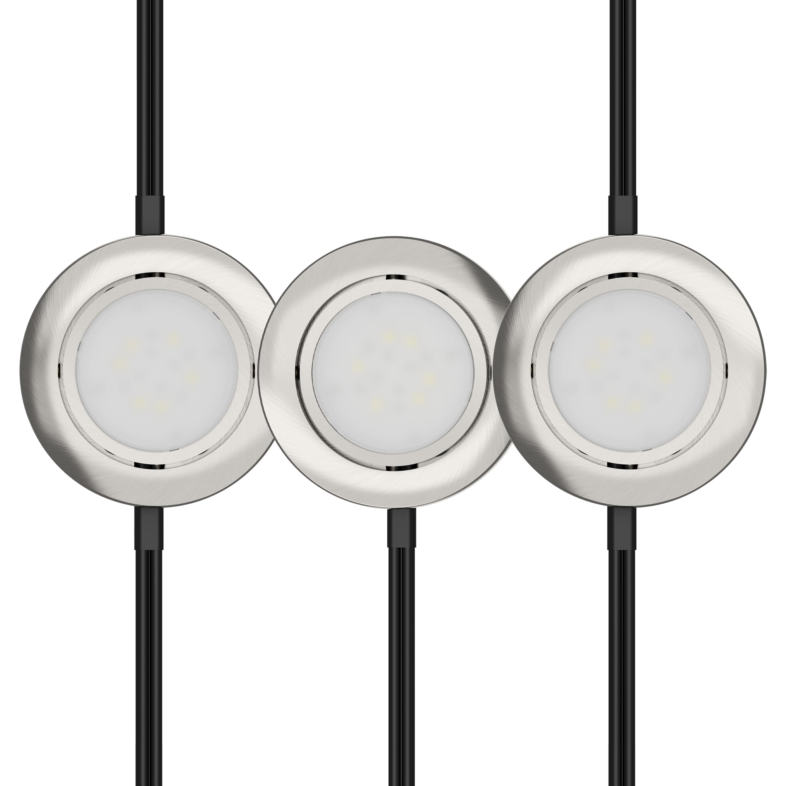 Getinlight LED Puck Lights 3-Pack, 2.75" Metal Housing, Wall-Dimmer Compatible, 4000K Bright White, Brushed Nickel Finish, Plug-in or Hardwired, ETL Listed, IN-0107-3-SN-40
