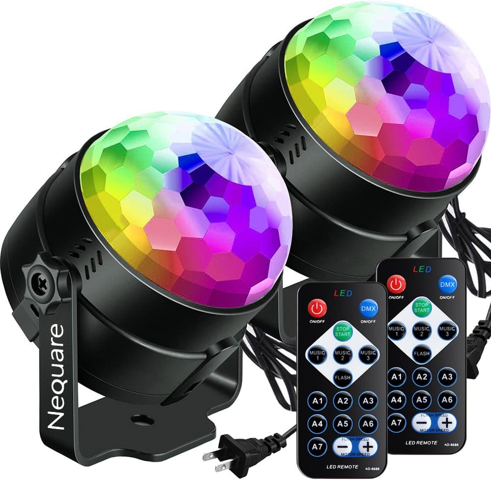 Nequare Party Lights Sound Activated Disco Ball Strobe Light 7 Lighting Color Disco Lights with Remote Control for Bar Club Party DJ Karaoke Wedding Show and Outdoor