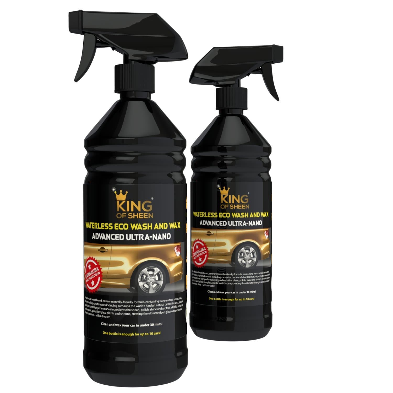 Advanced Ultra Nano Waterless Wash and Wax Car Cleaning Products, with added Carnauba Wax and Nano Polymers for Unrivalled Protection Car Wash Without Water + Showroom Shine (2 x 1Lt)