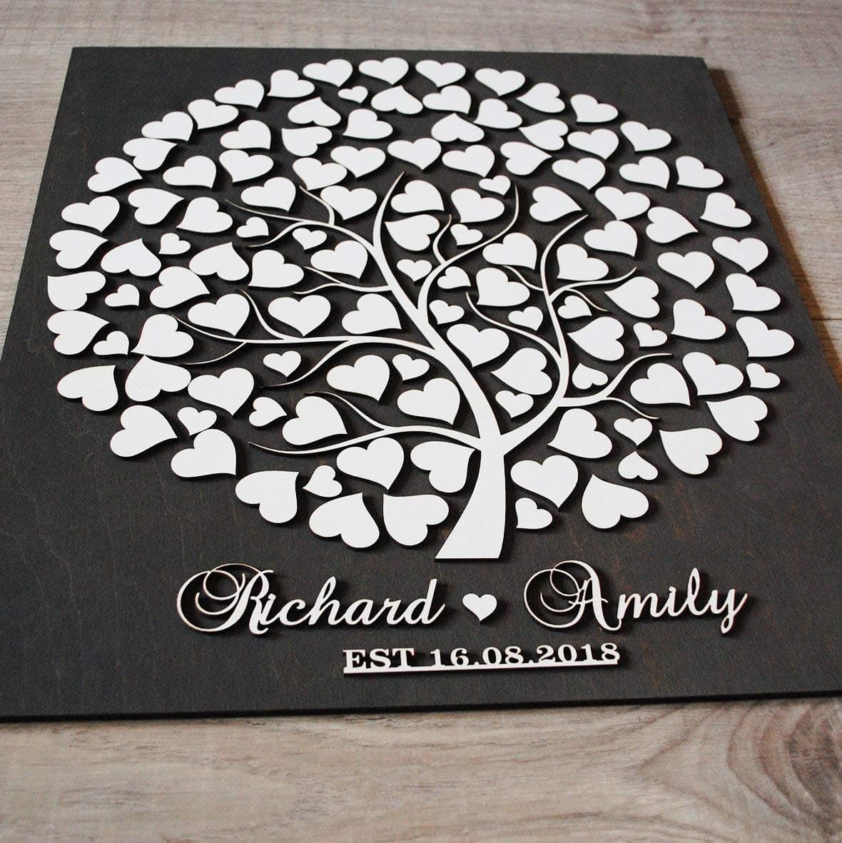 Fprqlyze Wedding Tree Guest Book Alternative Wood Guestbook 3D Guest Book Sign 3D Wedding Tree Guest Book Globe Wooden Guest Book Hearts Black White
