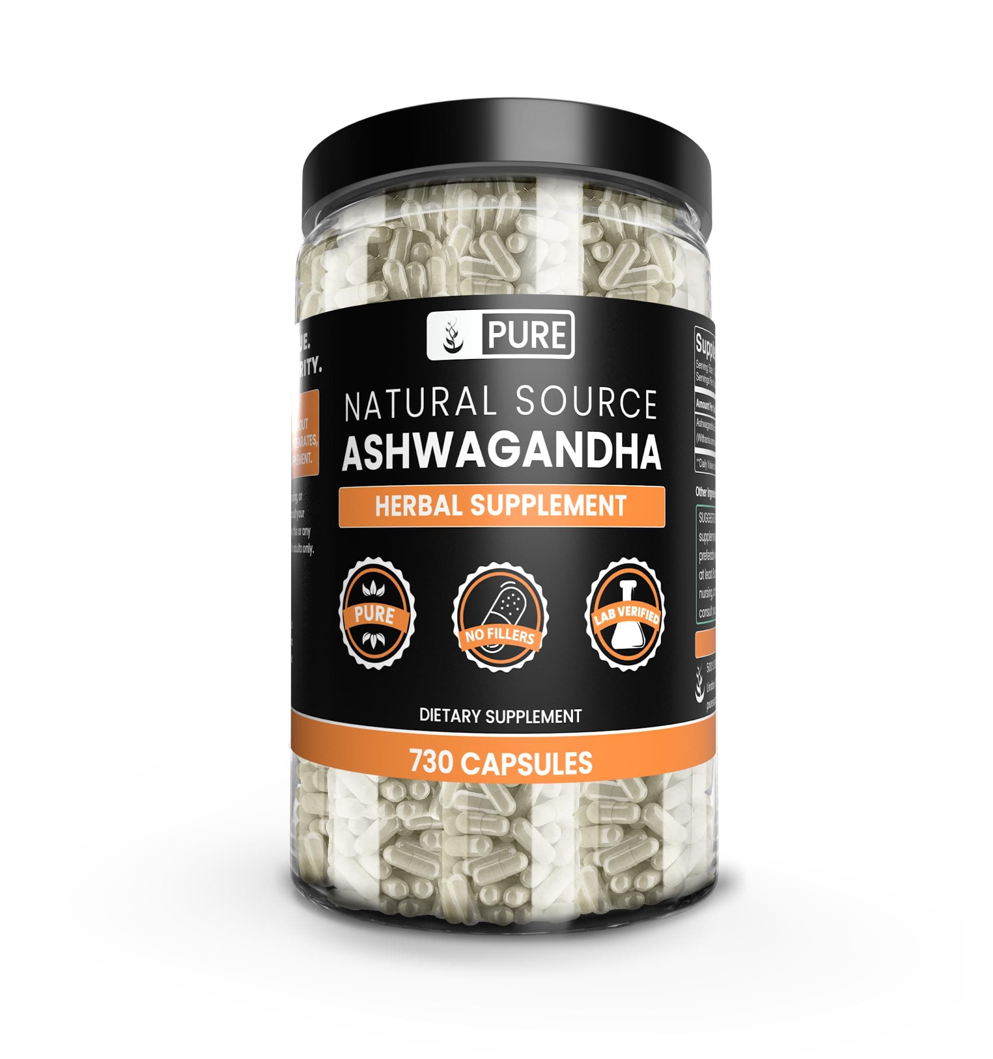 Ashwagandha (730 Capsules) No Magnesium Or Rice Fillers, Always Pure, Lab Verified