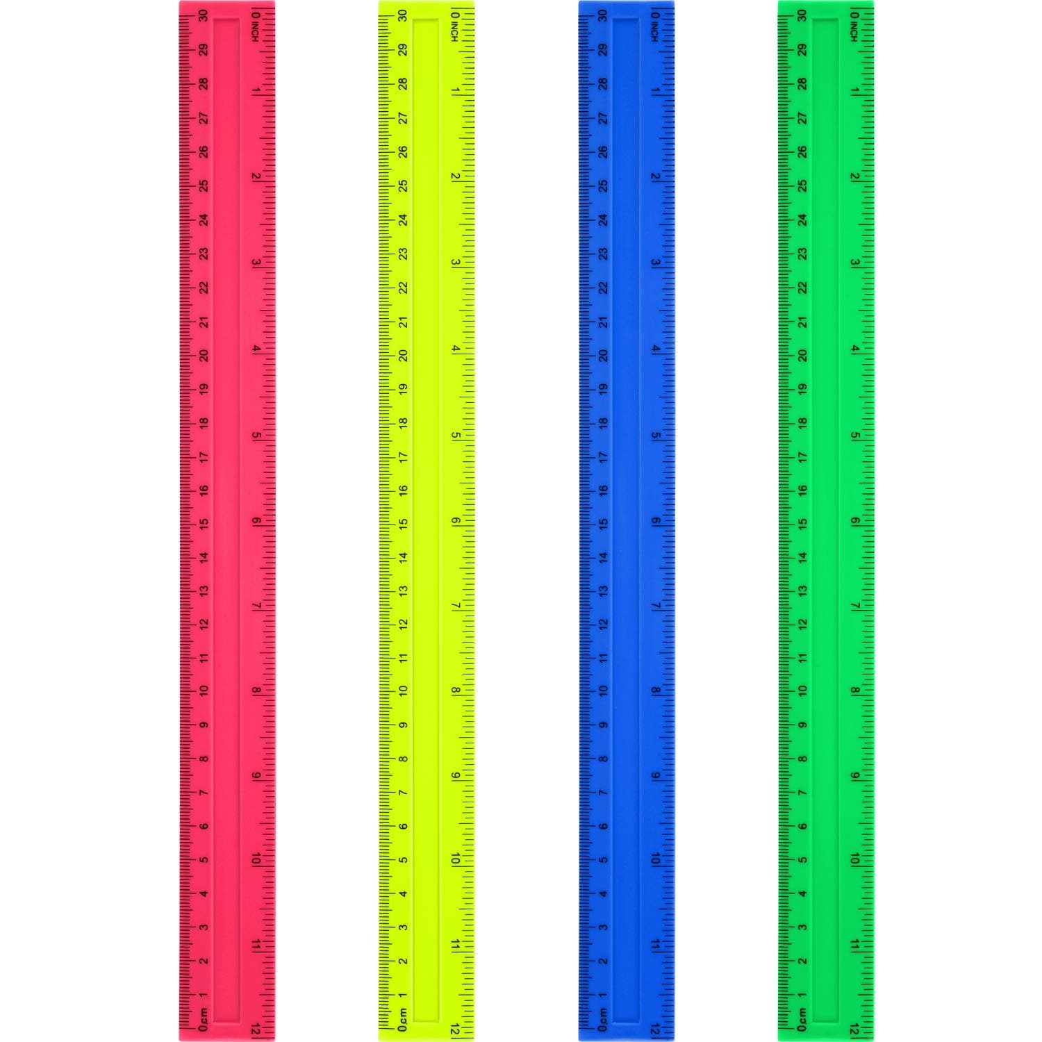 4 Packs Plastic Straight Rulers Plastic Rule Measuring Tool for Student School Office (12 Inch, Colorful)