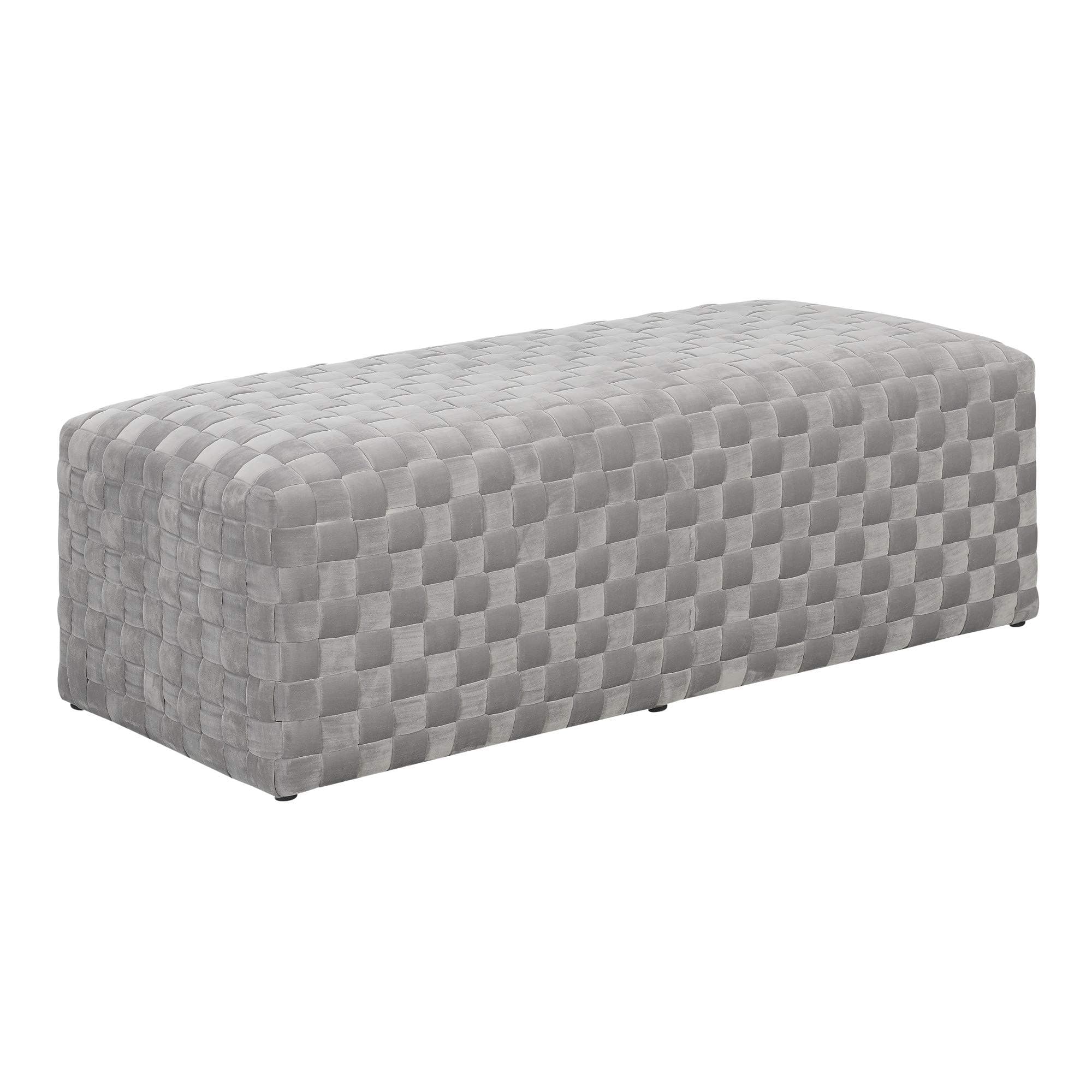 Artum Hill Cortez Upholstered Bench in Cement Gray with Woven, Velvet Like Upholstery