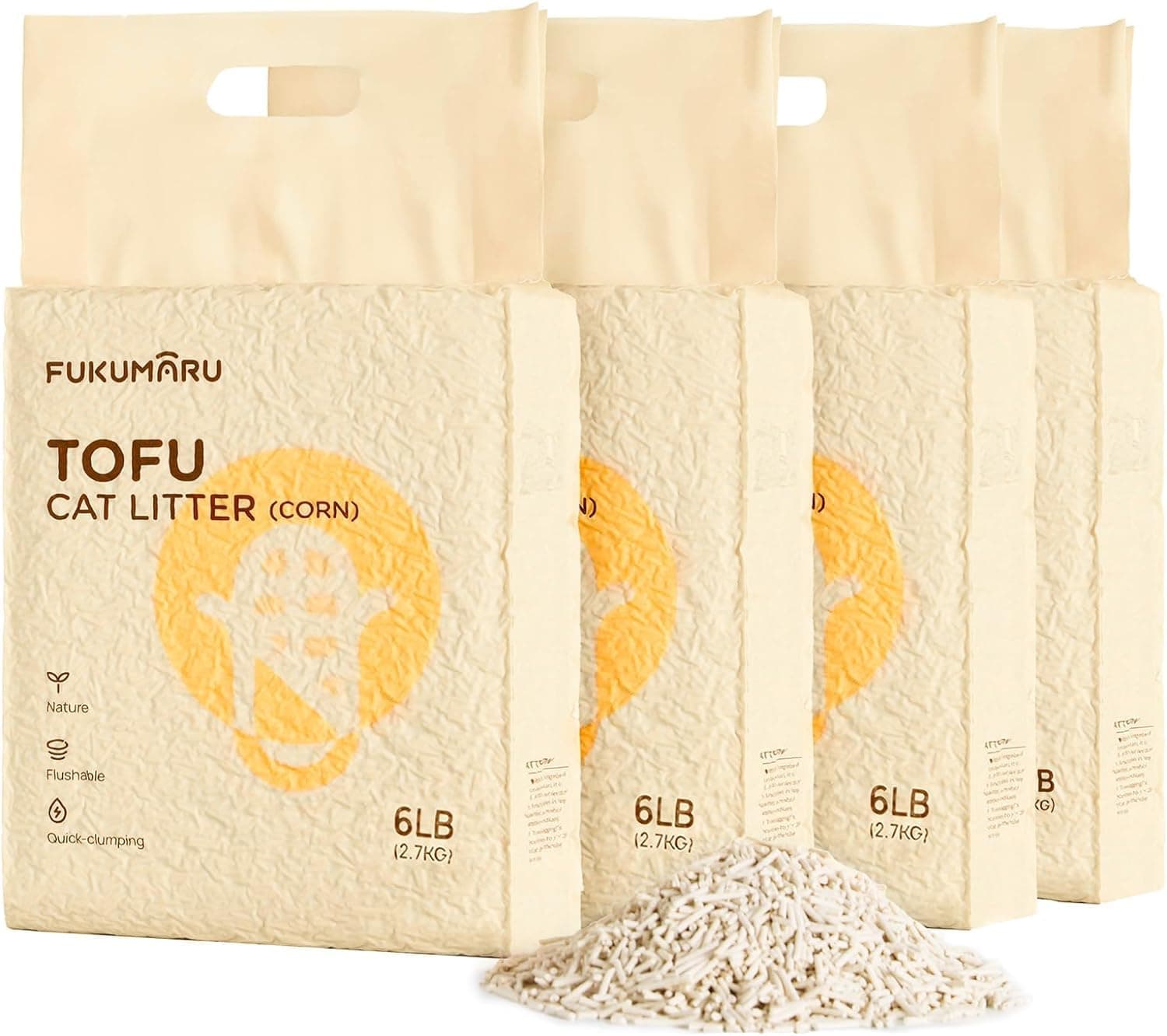 Tofu Cat Litter, Clumping Litter for Cats, Mixed Corn Pellets, Dust-free and Easy Clumping, Odour Control, Flushable, Direct to Toliet, Low Residue,16 L (4 Packs)