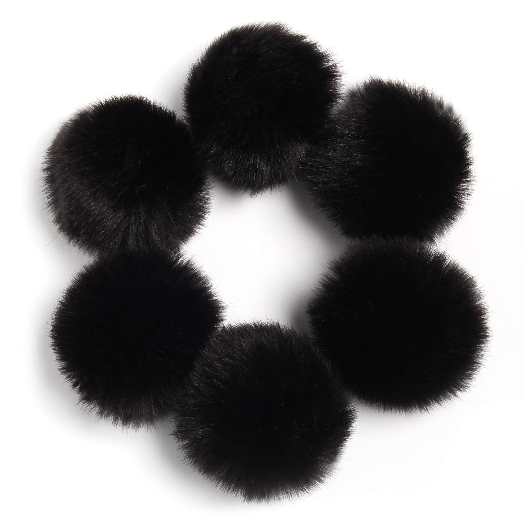 Fluffy Faux Fur Pompom Ball with Tiny Cord for Hat Shoes Garment Accessories 2.8in Pack of 6pcs Black