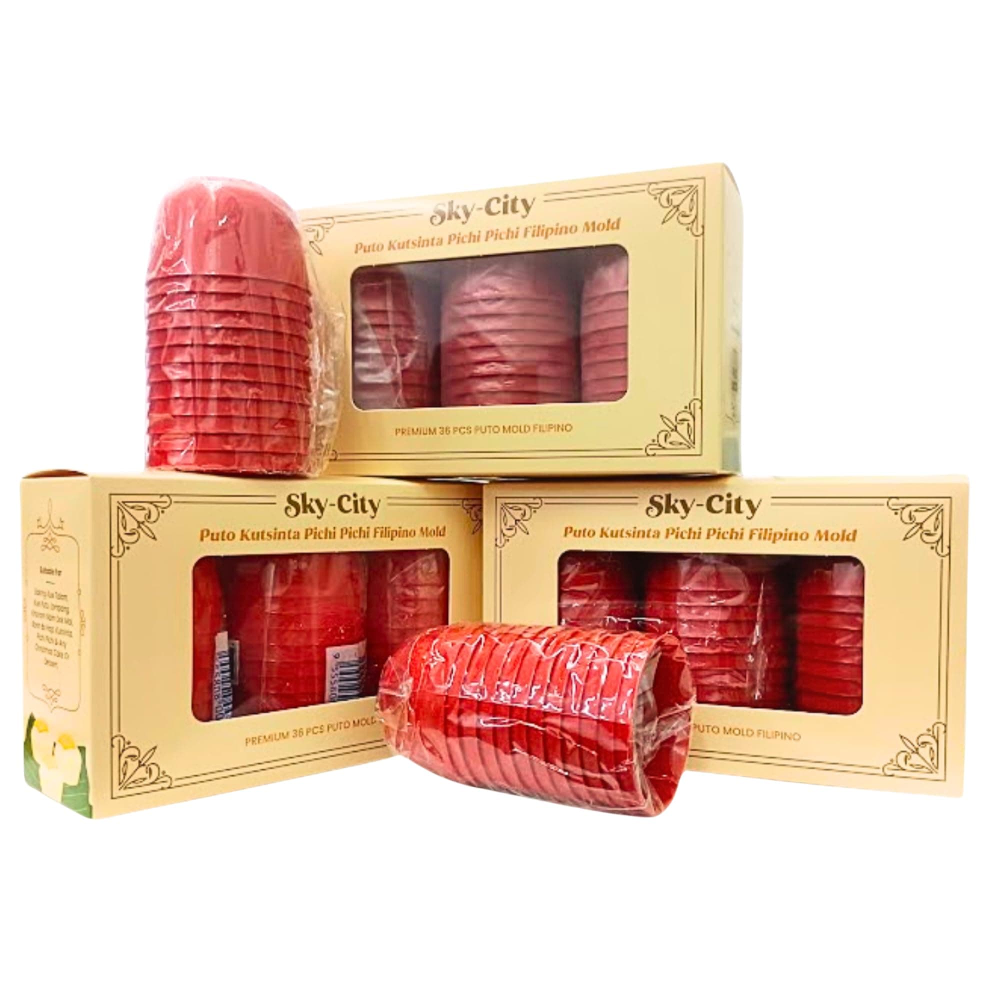 skycity Puto Kutsinta Pichi Pichi for Baking Filipino Puto Molder Reusable Cupcake Banh Lompang Talam Set 36 pieces 5cm Red Color Muffin Tin Liners