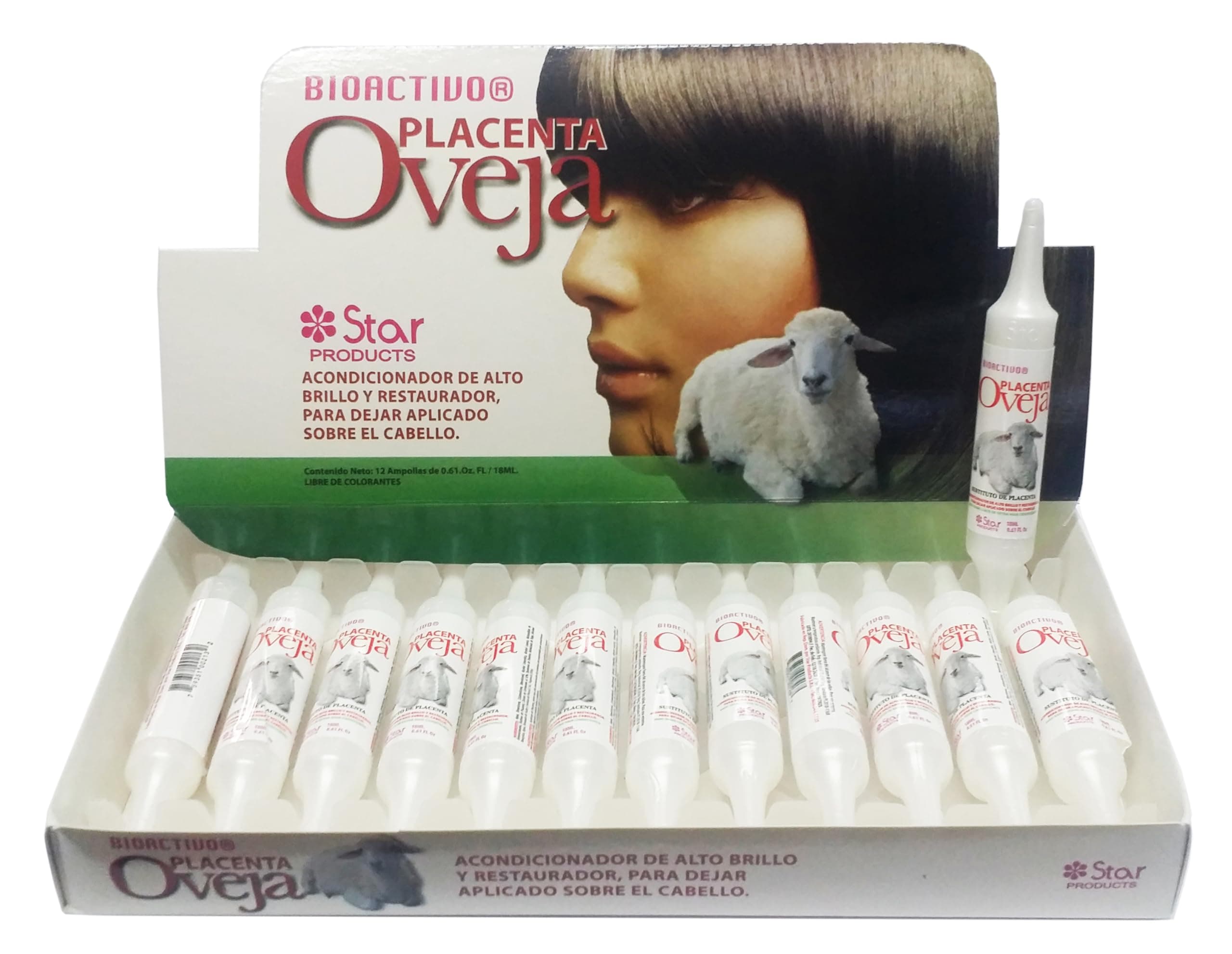 Star Bioactivo Sheep Placenta Hair Treatment – 12 Ampoules – Intensive Shine & Repair Conditioner – Bioactive Leave-In Formula for Damaged, Dry, or Treated Hair.