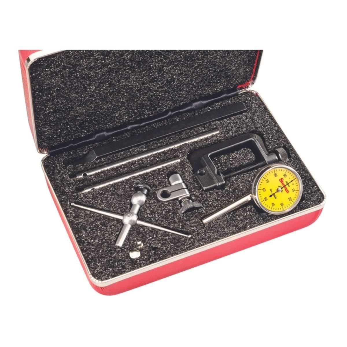 Starrett 196MA1Z Universal Dial Indicator, Back Plunger, Yellow Dial, 0-100 Reading, 0-5 mm Range, 0.02 mm Graduation