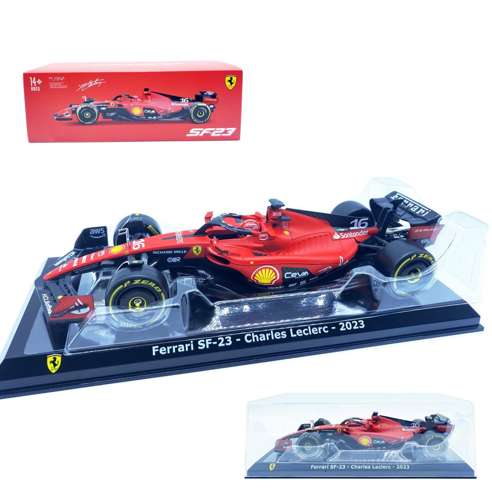 Bburago 2023 1/24 SF23#16 F1Racing Alloy Car for Scuderia Ferrari 1:24 SF23#16 Leclerc Signature Die cast Adults Model Car Display Ornaments Collection