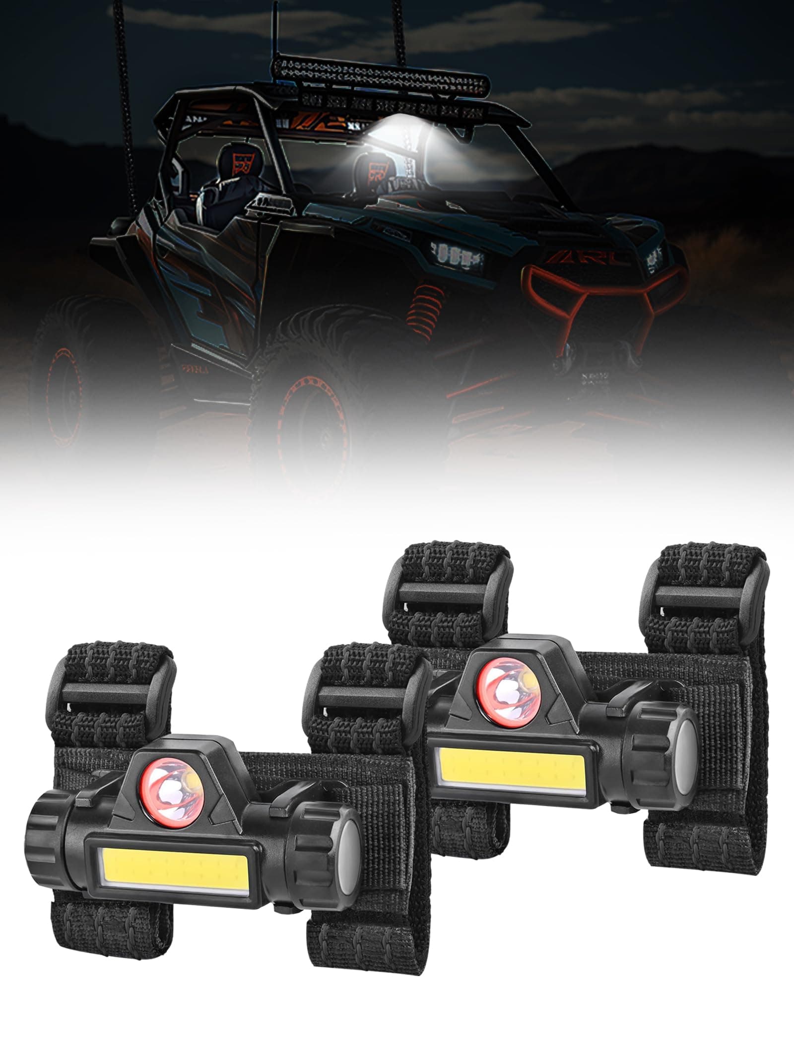 UTV Dome Light – Rechargeable UTV Cage Roof Lights, Universally fit Polaris Can-Am Yamaha Arctic Cat Kawasaki as UTV Spot Light, Reading Light, Work Light, Waterproof & Durable (2pcs)