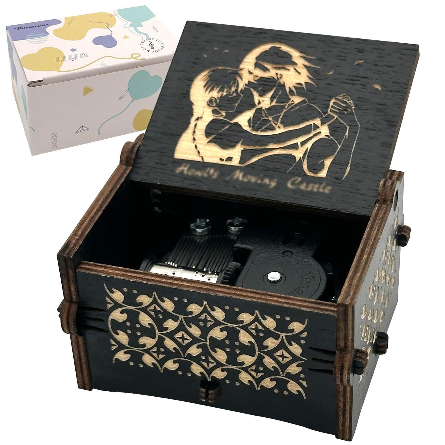 HowlMoving Castle-Merry Go Round of Life Wind Up Music Box, Vintage Engraved Wood Mechanism Musical Gifts for Birthday Valentine's Day Christmas Thanksgiving