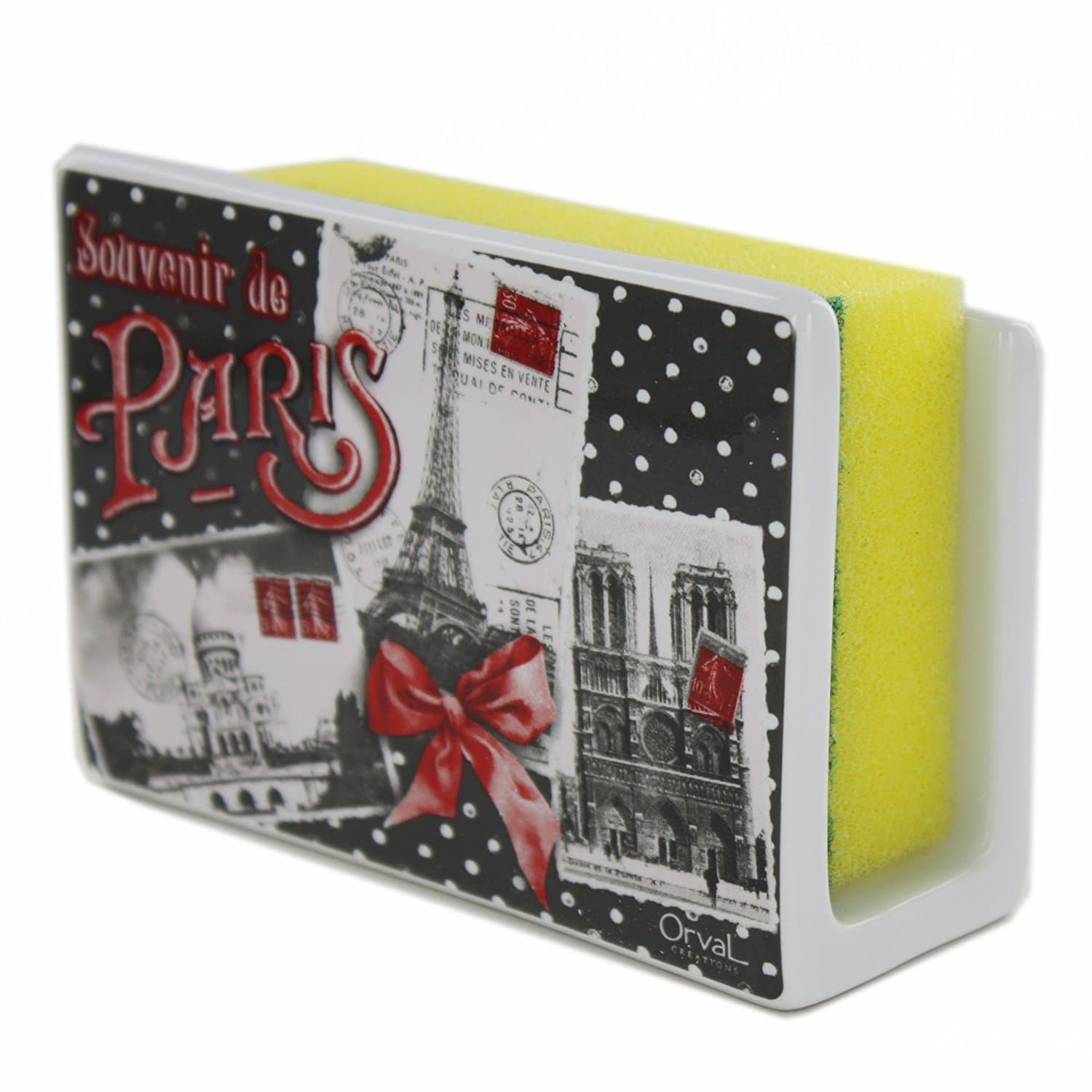 Ceramic Sponge Holder, French Vintage Design "Souvenirs De Paris"
