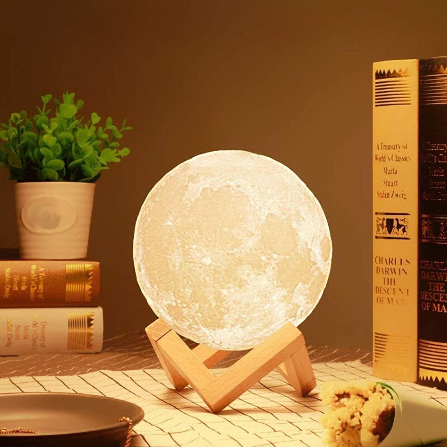 3D Moon Light Lamp 7 Multi Colors Changing Touch Sensor for Adult and Kids with Wooden Stand Moon Night Lamp for Bedroom Home Decorations Light -15cm