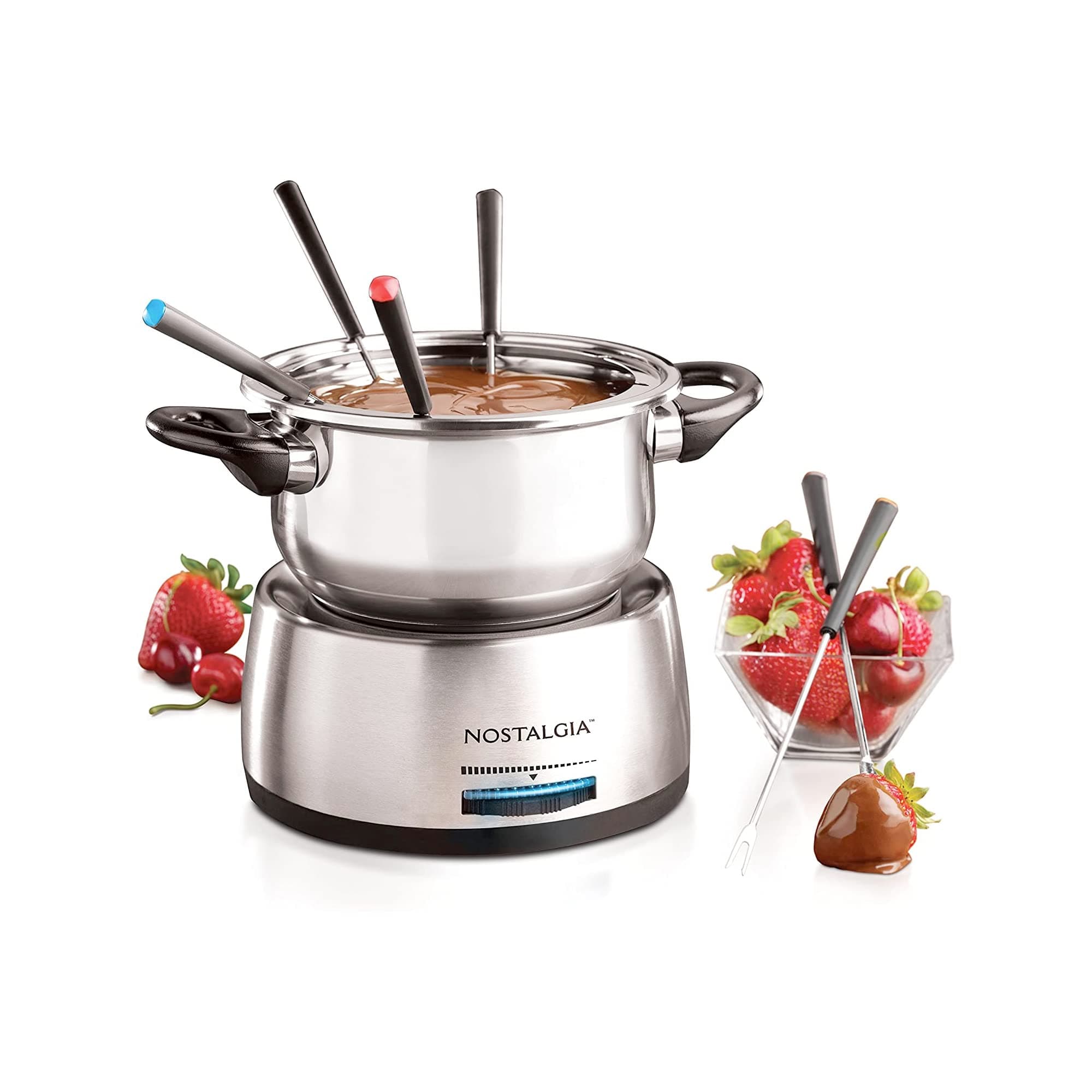 Nostalgia 6-Cup Electric Fondue Pot Set for Cheese & Chocolate - 6 Color-Code...