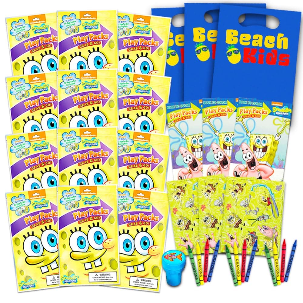 Nickelodeon Spongebob Squarepants Party Favors Pack ~ Bundle of 12 Spongebob Squarepants Play Packs with Stickers, Coloring Books, Crayons, Stamper (Spongebob Party Supplies)