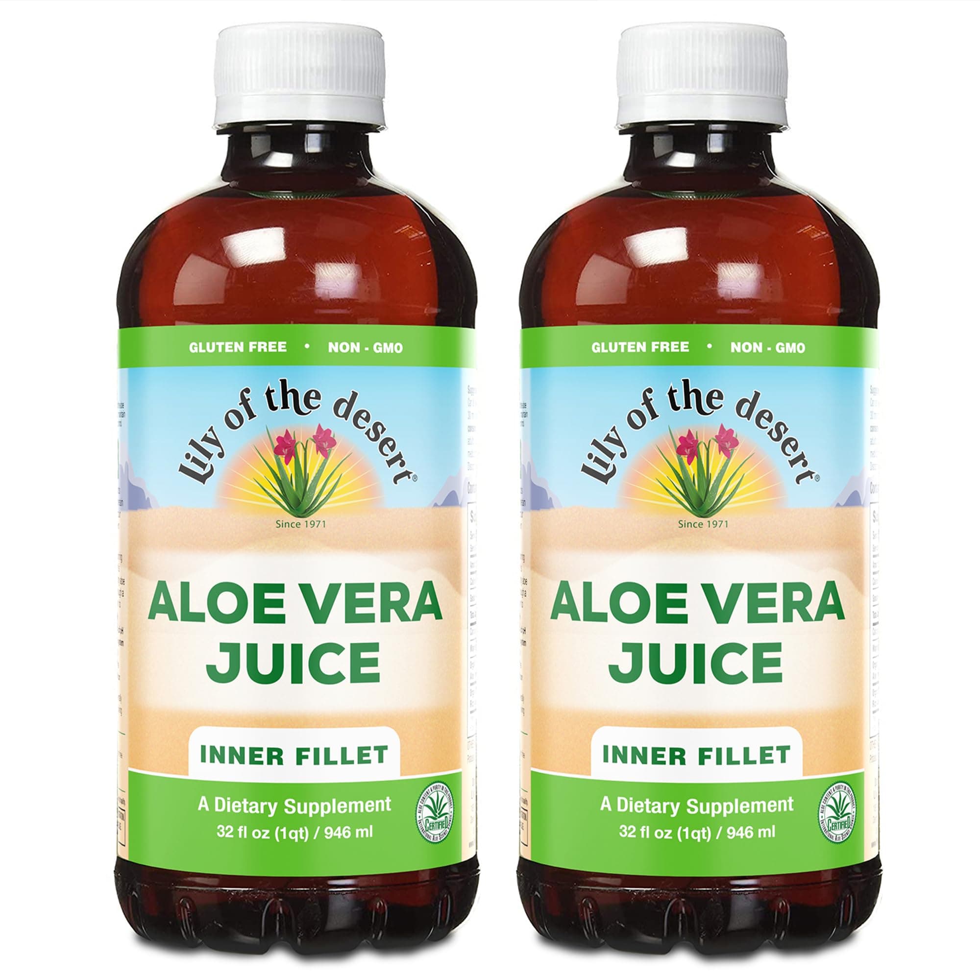 Organic Aloe Vera Juice 2-Pack – Inner Fillet, Natural Gut & Digestive Support, Stomach Relief, 32 Fl Oz Ea