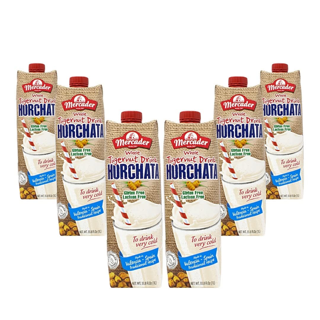 MercaderWhole Tigernut Drink Horchata milk Net.Wt 33.8 oz each 6 Liters | Non Dairy GlutenFree Lactose Free Shelf Stable (Pack of 6) (33.8 Fl 6)) 202.8 Fl Oz