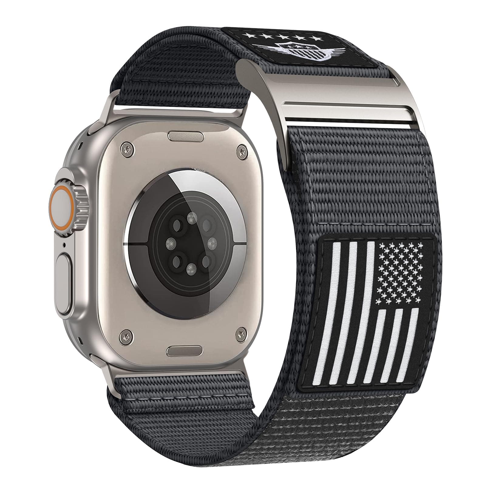 Rugged Nylon Band Compatible with Apple Watch Ultra Band 49mm 45mm 44mm 42mm,Soft Sport Loop Adjustable Wristbands Replacement Strap for Apple Watch Band iWatch Ultra Series 8/7/SE/6/5/4/3/2/1,Leather USA Flag,Grey