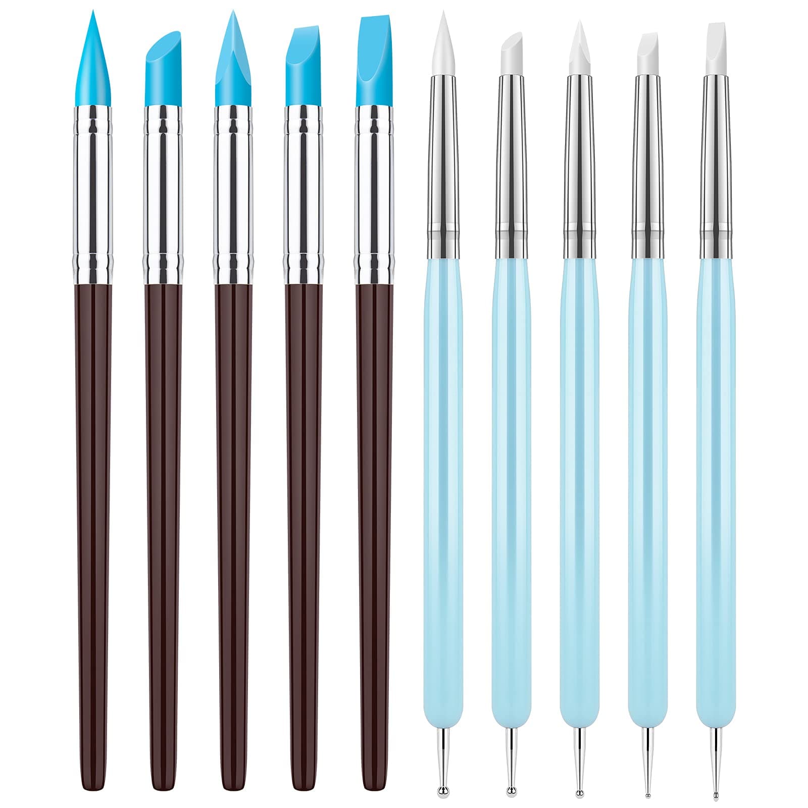 10Pcs Silicone Clay Sculpting Tool, Modeling Dotting Tool & Pottery Craft use for DIY Handicraft, Silicone Brush, Sculpture Pottery, Nail Art