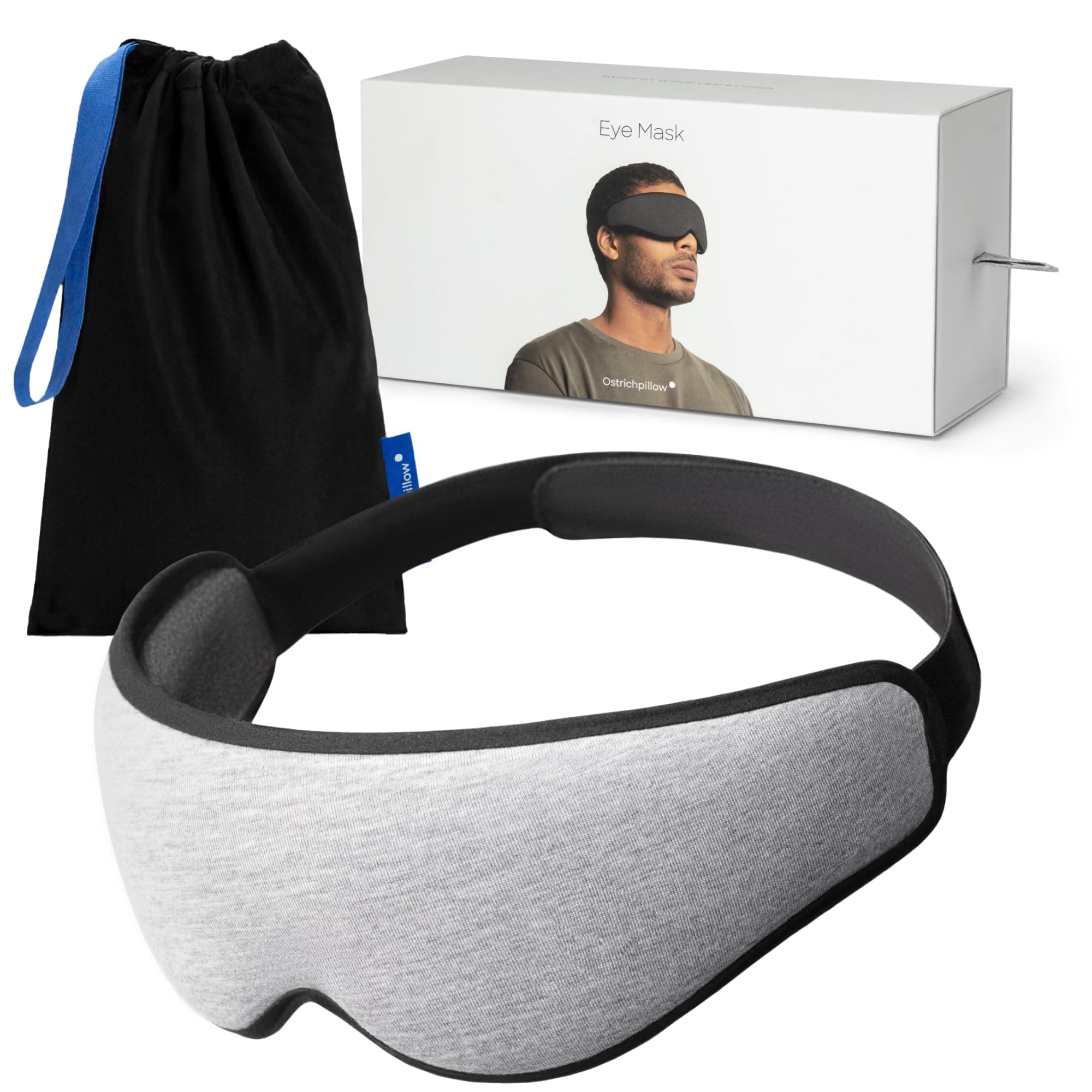 Ostrichpillow Eye Mask Sleep Mask - 100% Blackout, No Pressure On Eyes, Soft & Breathable, Adjustable Fit, Sleep Mask for Women Men, Travel Bag Included