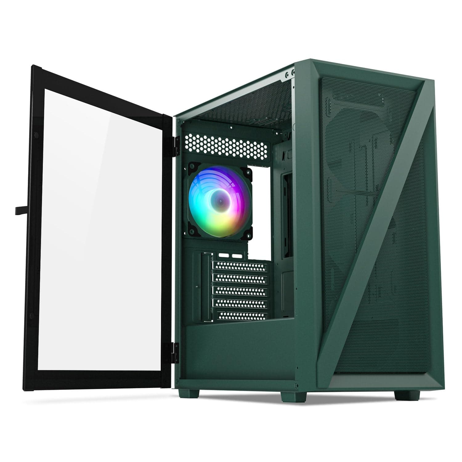 Vetroo M05 Army Green Compact Computer Case Micro ATX Mini ITX Type-C Ready Lucency 4mm Tempered Glass Mesh Panel Pre-Installed Rear 120mm Addressable RGB Fan 240mm Radiator Support