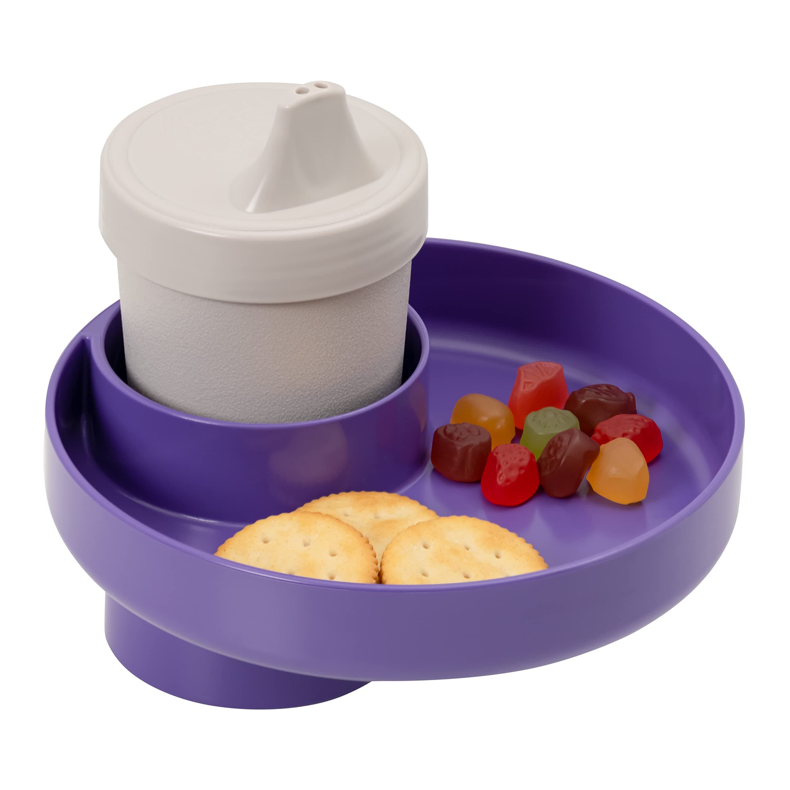 Travel Tray Round, USA Made Easily Convert Your existing Cup Holder to a Tray and Cup Holder for use in a Car Seat, Booster, Stroller, Golf Cart and Anywhere You Have a Cup Holder! Purple