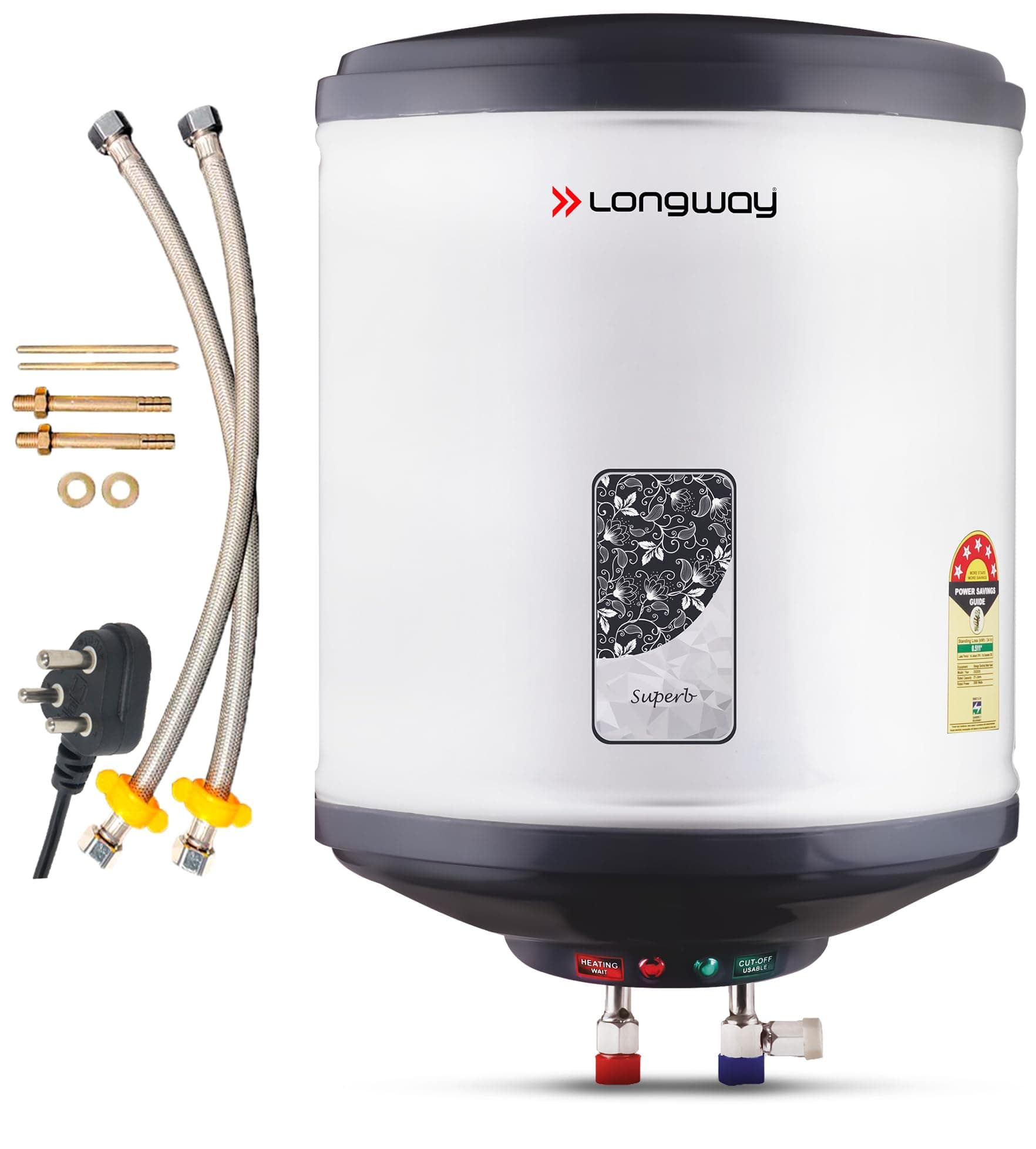 Longway Superb 25 Ltr 5 Star Rated Automatic Storage Water for Home, Water Geyser, Water Heater, Electric Geyser with Multiple Safety System & Anti-Rust Coating | 1-Year Warranty | (Gray, 25 Ltr)