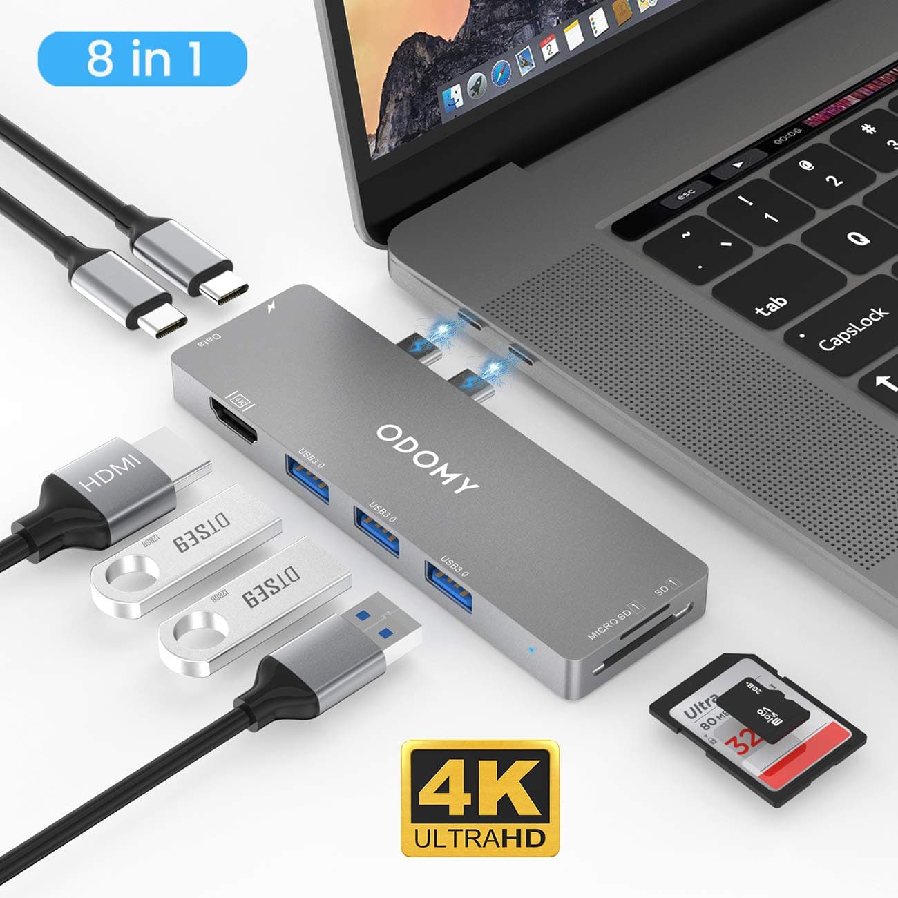 USB C Hub,8 in 1 Type C Hub Adapter, Adapters for MacBook Pro 2020/2019/2018/2017/2016,8 Ports Hub with SD/Micro Card Reader, 4K HDMI, Thunderbolt 3 100W Power Delivery, 1 x USB C Port, 3 x USB 3